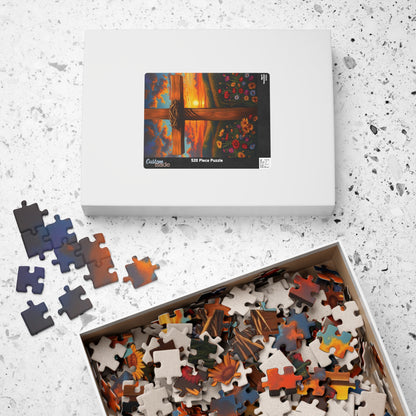 Crown of Thorns Cross Puzzle, Sunset Scene with Symbolic Christian Art, Religious Faith-Based Jigsaw Game, Inspirational Puzzle Lover Gift