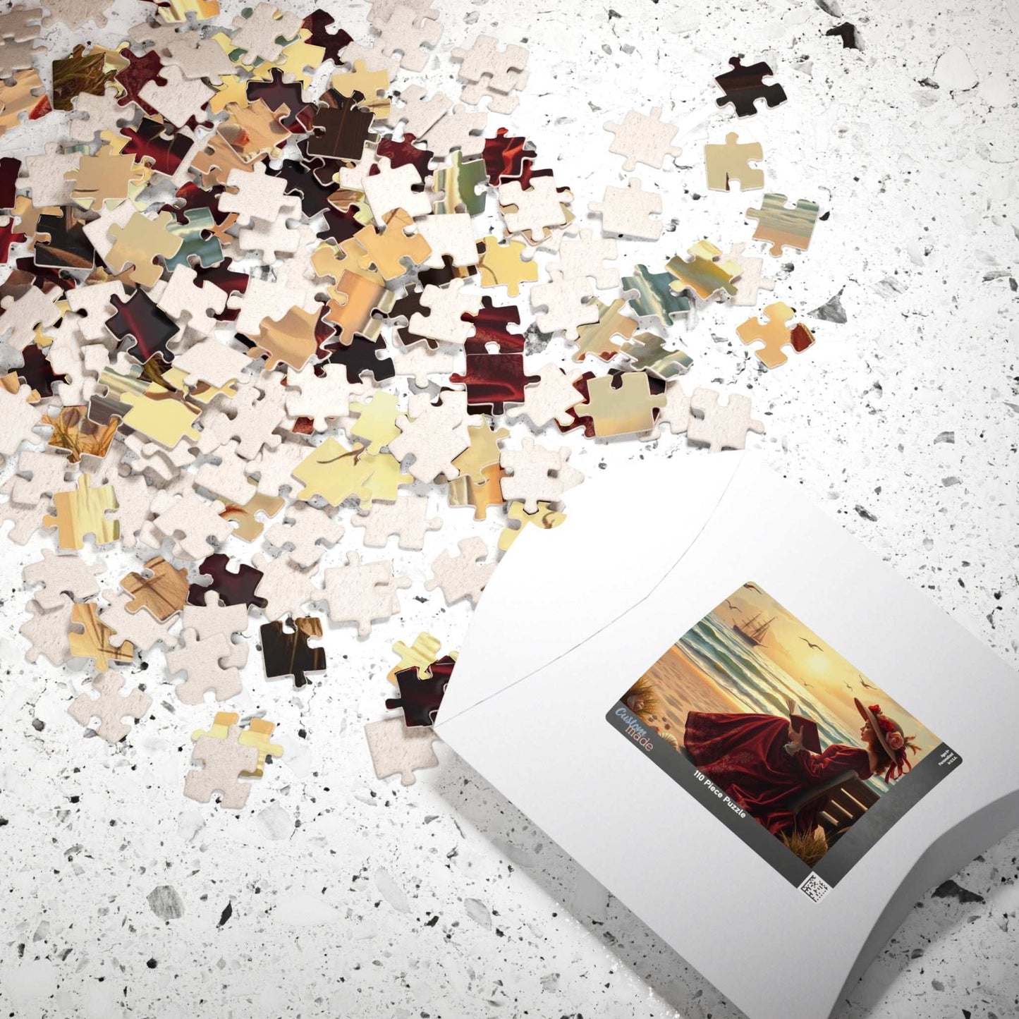 Victorian Seaside Reverie Jigsaw Puzzle - Elegant Woman Reading on the Shoreline, Romantic Vintage Puzzle Art Game Puzzle The Puzzle Chest