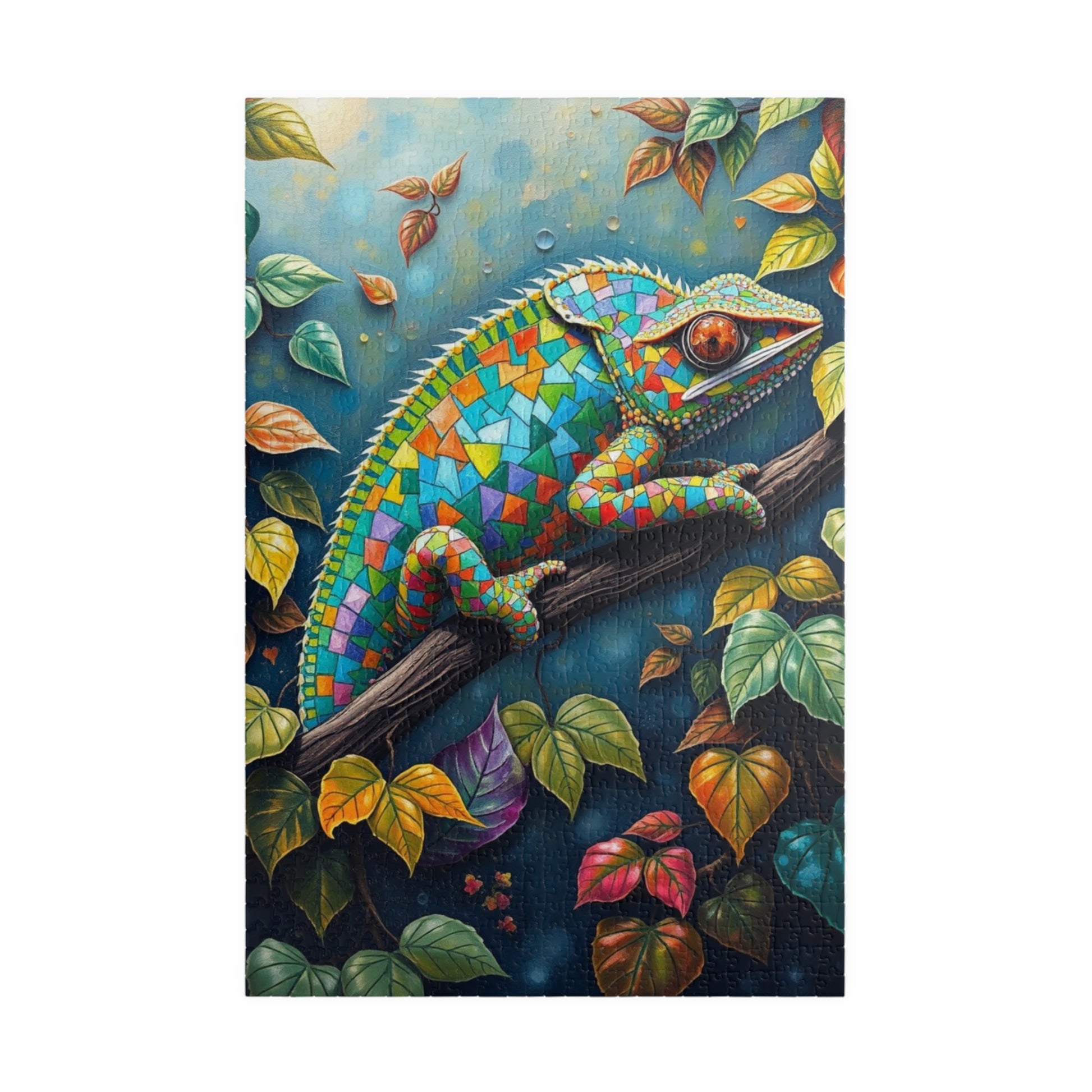 Jigsaw Puzzle, Mosaic Chameleon Camouflaged on Branch, Rich Leaves and Vines, Giftable Game for Adults, Fun Family Activity, Brain Teaser 1014 pcs (Vertical) Puzzle The Puzzle Chest