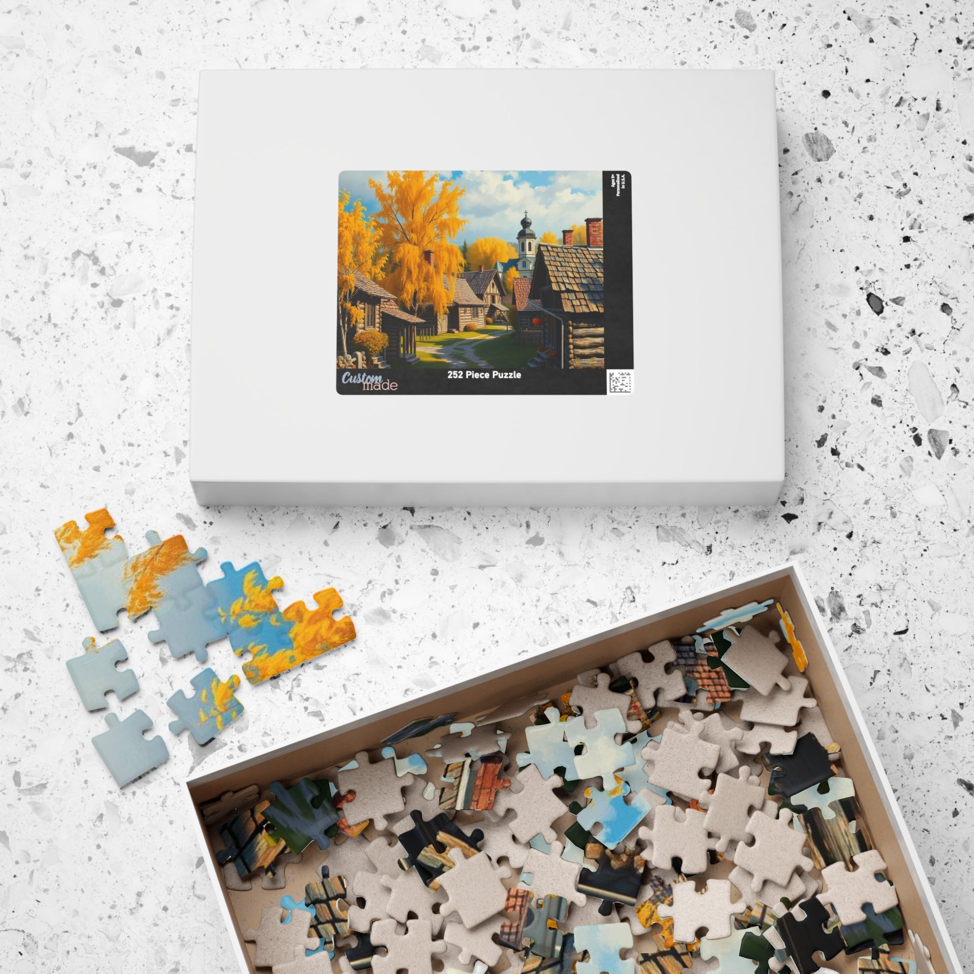 Rustic Slavic Village Jigsaw Puzzle for Adults, Autumn Wooden Cottages Golden Birch Trees, Gift for Friends, Family Activity, Creative Hobby Puzzle The Puzzle Chest