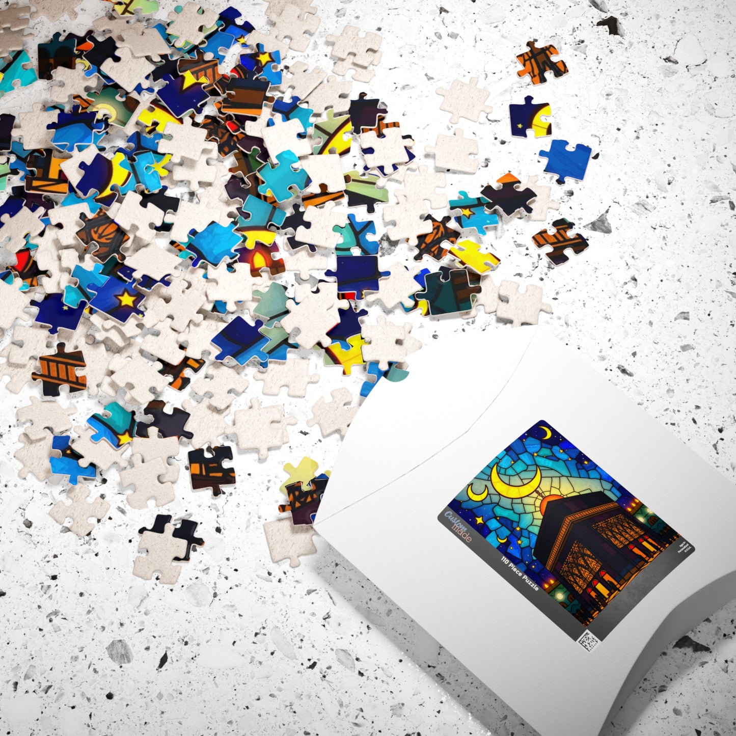 Kaaba at Night Puzzle, Stained Glass Style, Famous Historical Islamic Landmark, Family Friendly Game, Puzzle Lover Faith-Based Gift