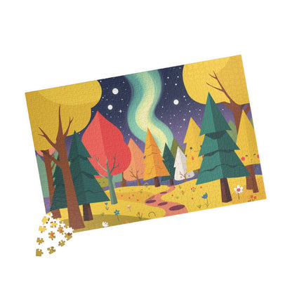 Magical Forest Landscape Jigsaw Puzzle - Abstract Geometric Trees in Bold Bright Colors Puzzle The Puzzle Chest