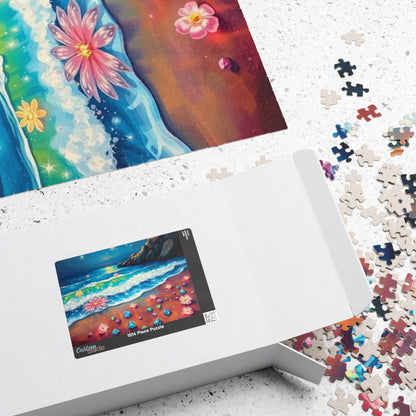 Lotus Shoreline Dreams - Surreal Beach Jigsaw Puzzle with Gems and Water Lilies, Gift for Ocean Lover, Coastal Home Décor, Family Activity Puzzle The Puzzle Chest