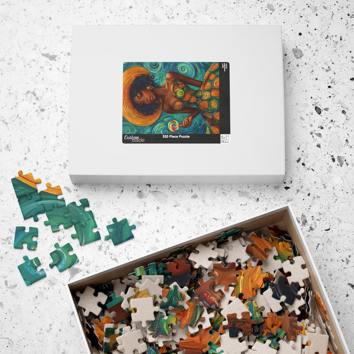 Afrocentric Woman in Swirl Dress Puzzle | Black Woman Jigsaw Game