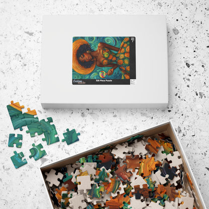 Afrocentric Woman in Swirl Dress Puzzle | Black Woman Jigsaw Game