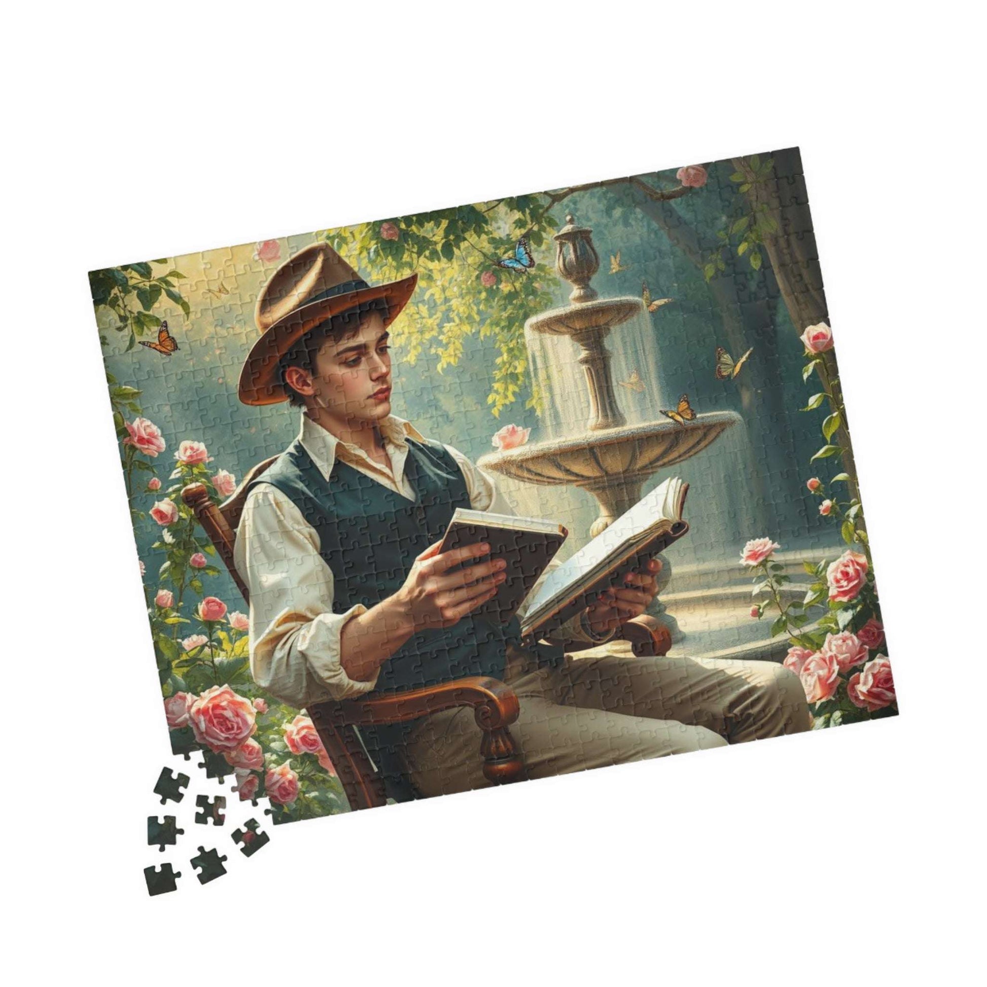 Victorian Garden Sketch Jigsaw Puzzle - 19th-Century Young Male Artist in a Blooming Rose Garden 520 pcs (Horizontal) Puzzle The Puzzle Chest