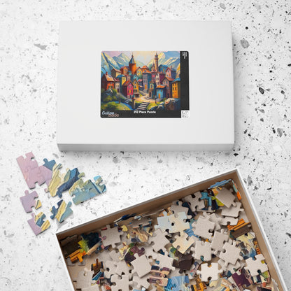 Unique 3D Village Jigsaw Puzzle 110, 252, 520, 1014-piece, Featuring a Colorful Ethereal Town Scene, Mindfulness Gift for Puzzle Enthusiast The Puzzle Chest