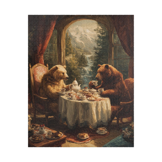 The Rustic Tea Gathering – Cottagecore Bear Puzzle with Woodland Charm, Animals Dining at Vintage Picnic Puzzle The Puzzle Chest