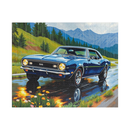 Vintage Muscle Car Jigsaw Puzzle, 1967 Chevrolet Camaro Classic Vehicle, Chevy on Rainy Road Trip Scenic Art, Car Lover Gift for Him 520 pcs (Horizontal) Puzzle The Puzzle Chest