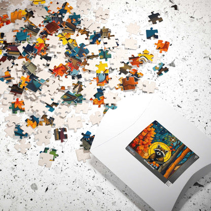 Autumn Woodland Raccoon Puzzle - 110, 252, 520, 1014-piece, Perfect for Family Fun, Cozy Nights In, Gifts, Home Decor, Fall Celebrations