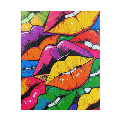Colorful Lips Collage Puzzle, Electric Vivid Colors, Bold Artwork, Chaotic Design, Lip Art Jigsaw, Mind Games, Artistic Challenge, Vibrant 110 pcs (Vertical) Puzzle The Puzzle Chest