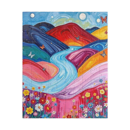 Pastel Petals - River Through Candy Hill Jigsaw Puzzle Colleciton, Beautiful Nature Puzzle, Colorful Landscape Art, Puzzle Lover Gift, Family Fun, 110/252/520/1014 110 pcs (Vertical) Puzzle The Puzzle Chest