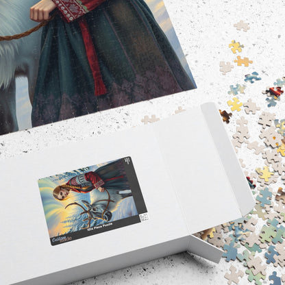 Nordic Cultural Winter Jigsaw Puzzle, Woman Guiding Reindeer Northern Lights, Sami Attire Snowy Forest, Best Unique Gift for Puzzle Lover Puzzle The Puzzle Chest