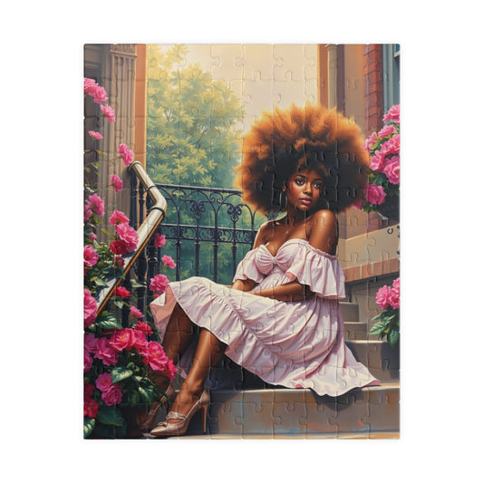 African American Woman Puzzle, Black Lady on Porch Jigsaw Game | Afrocentric Gift for Adults, Black People Present, Unique Puzzle Black Art