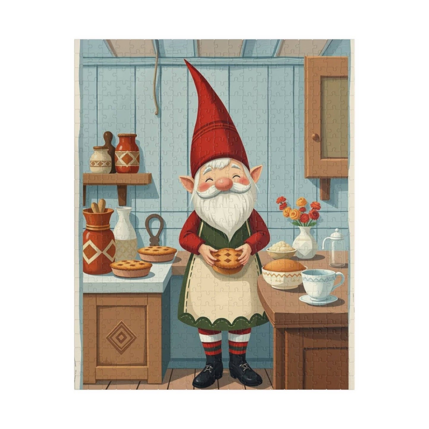 Nordic Gnome Baking Pies – Scandinavian Folk Rustic Kitchen Jigsaw Puzzle Puzzle The Puzzle Chest