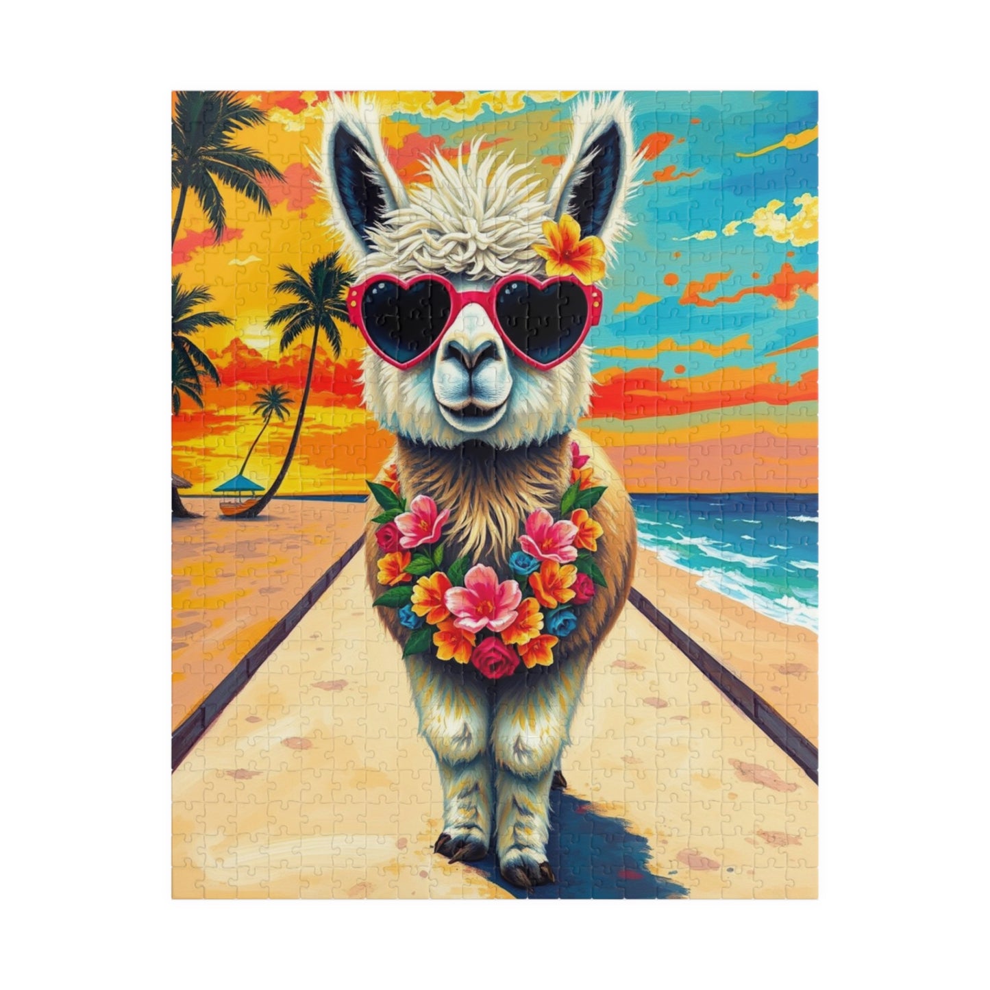 Whimsical Llama Jigsaw Puzzle, Beach Scene, Fun Family Game, Unique Gift for Adults, Perfect for Animal Lovers 520 pcs (Vertical) Puzzle The Puzzle Chest