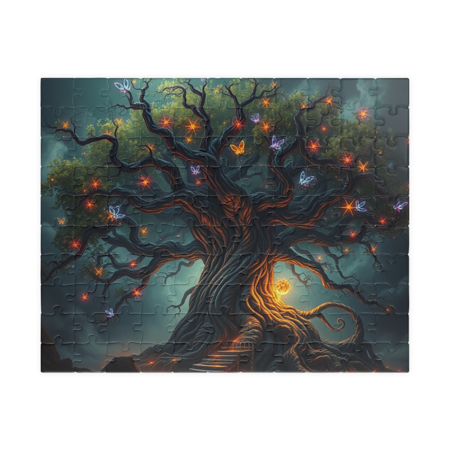 Gothic Jigsaw Puzzle, Ancient Tree with Neon Vines, Fantasy Dark Art Puzzle for Adult, Gift for Puzzle Lover Art Enthusiast Present, Unique 110 pcs (Horizontal) Puzzle The Puzzle Chest