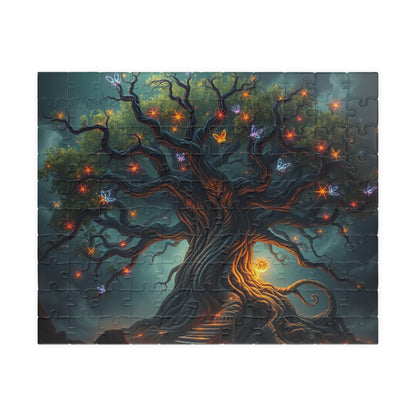 Gothic Jigsaw Puzzle, Ancient Tree with Neon Vines, Fantasy Dark Art Puzzle for Adult, Gift for Puzzle Lover Art Enthusiast Present, Unique 110 pcs (Horizontal) Puzzle The Puzzle Chest