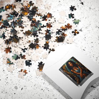 Afrocentric Jigsaw Puzzle - Black Woman in Mystical Forest, Fireflies and Butterflies Design, Relaxing Indoor Family or Solo Activity, Gift