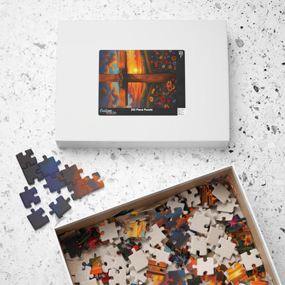 Crown of Thorns Cross Puzzle, Sunset Scene with Symbolic Christian Art, Religious Faith-Based Jigsaw Game, Inspirational Puzzle Lover Gift