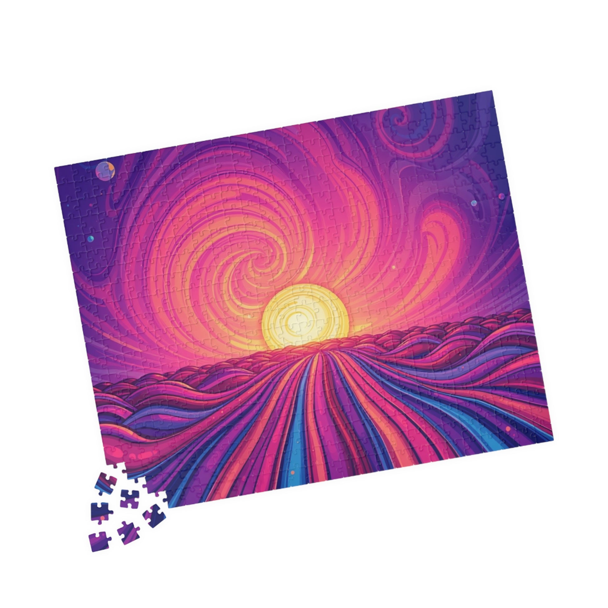 Abstract Sunrise Jigsaw Puzzle, Swirling Sun Illustration, Colorful Horizon for Puzzle Lovers Art Enthusiasts Hobbyists, Best Unique Gift Puzzle The Puzzle Chest