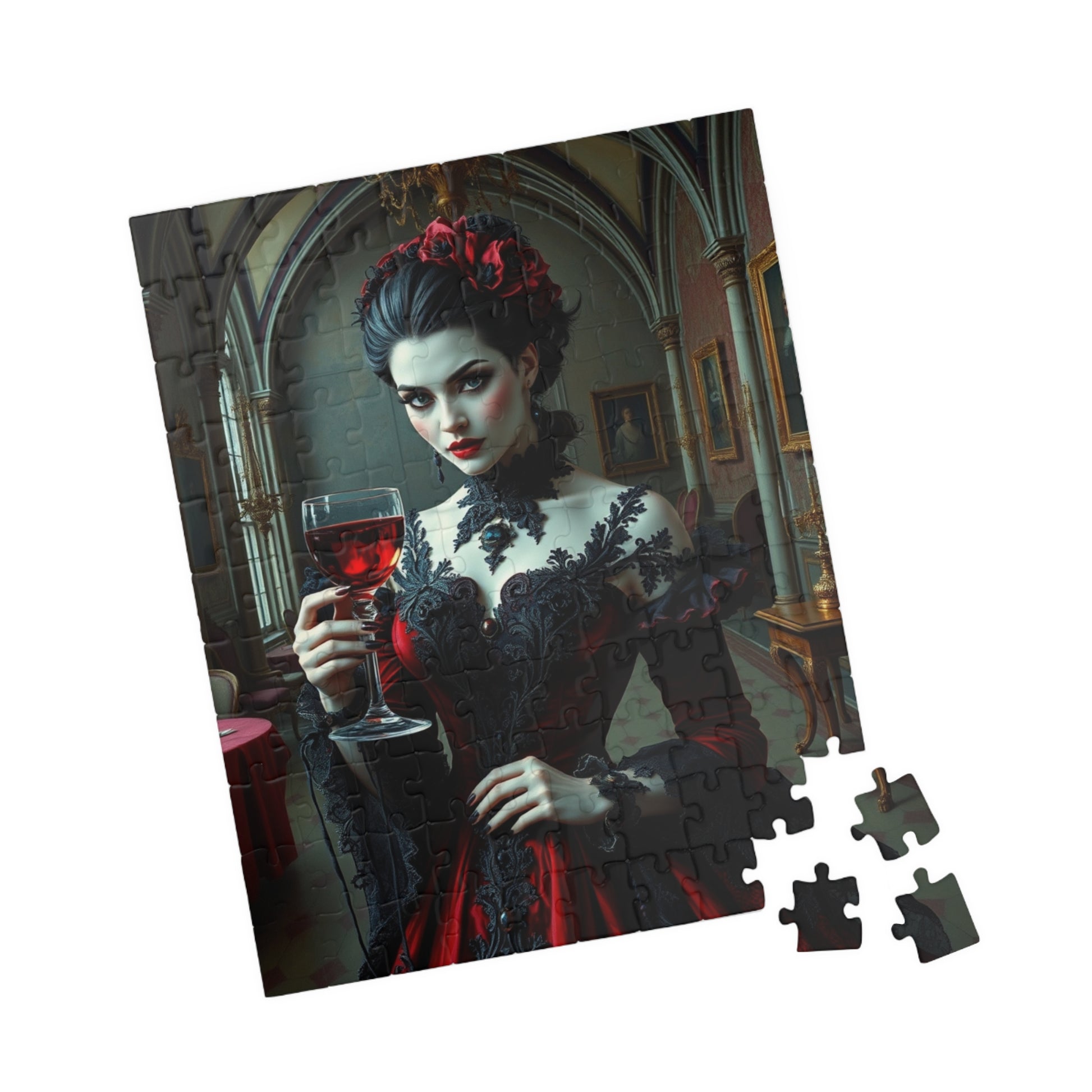 Gothic Vampire Countess Jigsaw Puzzle, Victorian Lady in a Candlelit Castle Ballroom, Dark Fantasy Haunted Mansion Theme, Horror Lover Gift Puzzle The Puzzle Chest