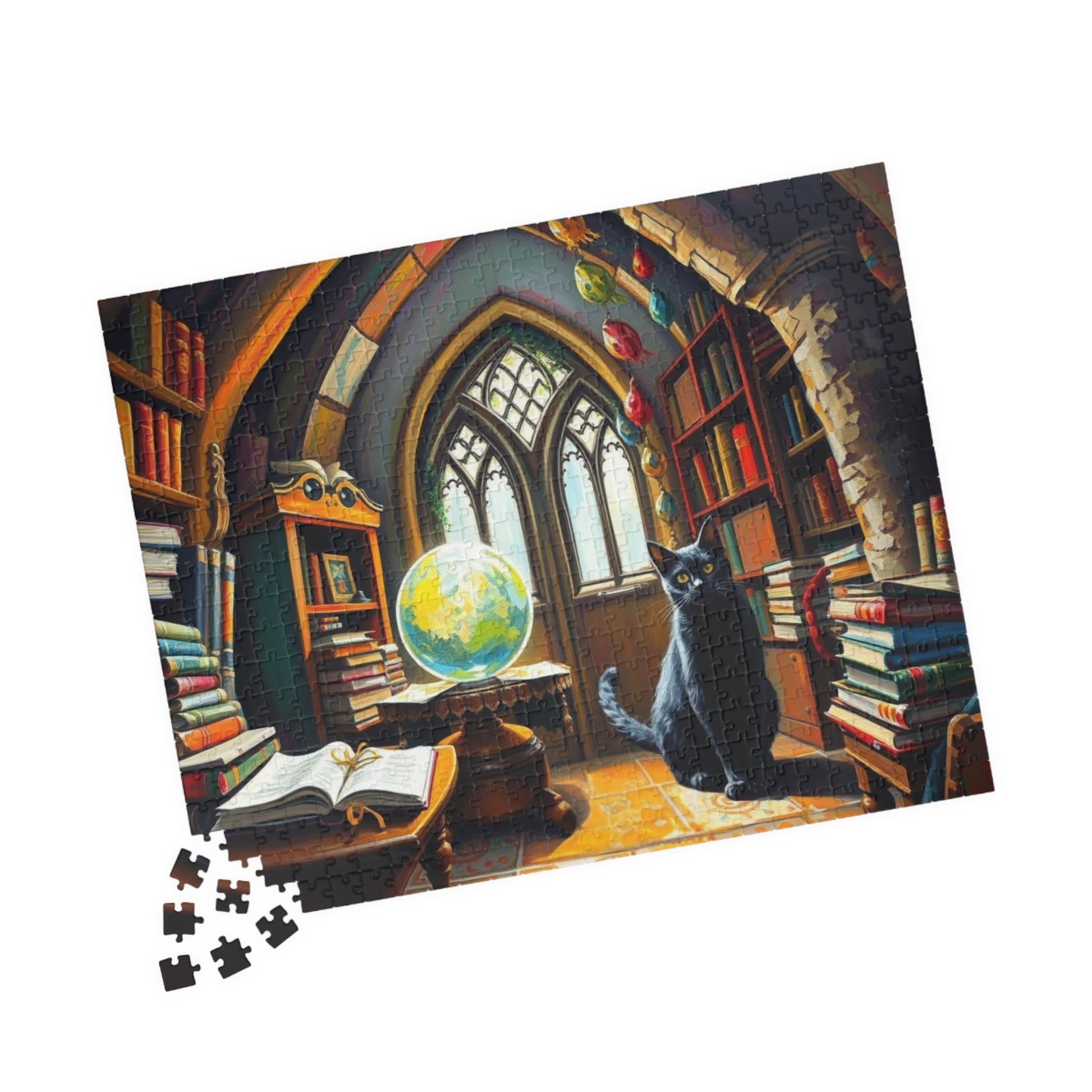 Cat Lover's Fantasy Puzzle, Cozy Gothic Library Scene, 110/252/520/1014-Piece Jigsaw, Gift for Cat Enthusiast, Home Décor, Fun Activity The Puzzle Chest