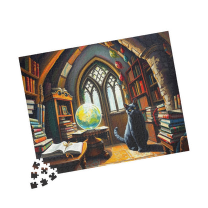 Cat Lover's Fantasy Puzzle, Cozy Gothic Library Scene, 110/252/520/1014-Piece Jigsaw, Gift for Cat Enthusiast, Home Décor, Fun Activity The Puzzle Chest