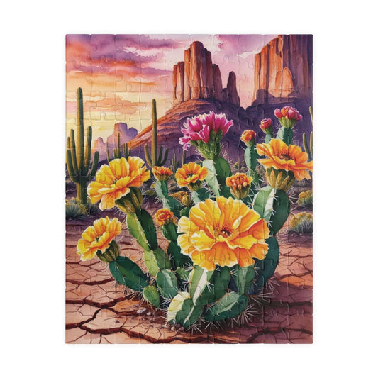 Desert Wildflower Puzzle, Marigolds and Cactus Blooms Landscape Jigsaw Game 110 pcs (Vertical) Puzzle The Puzzle Chest