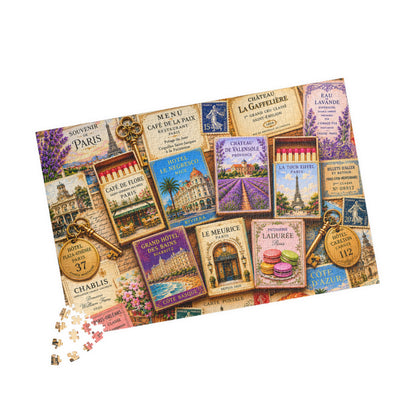 Colorful France Matchbook Puzzle | Paris Travel Memorabilia Jigsaw | French Café Collection Challenge | European Nostalgia 1014 pcs (Horizontal) Puzzle The Puzzle Chest