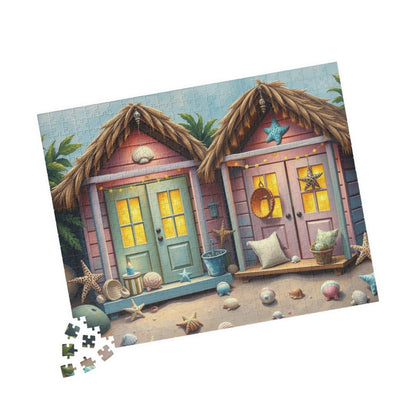 Seaside Charm Jigsaw Puzzle - Pastel Beach Huts, 110/252/520/1014-Piece Summer Vibes Beach House Puzzle for Fun, Gifts, Mental Stimulation Puzzle The Puzzle Chest
