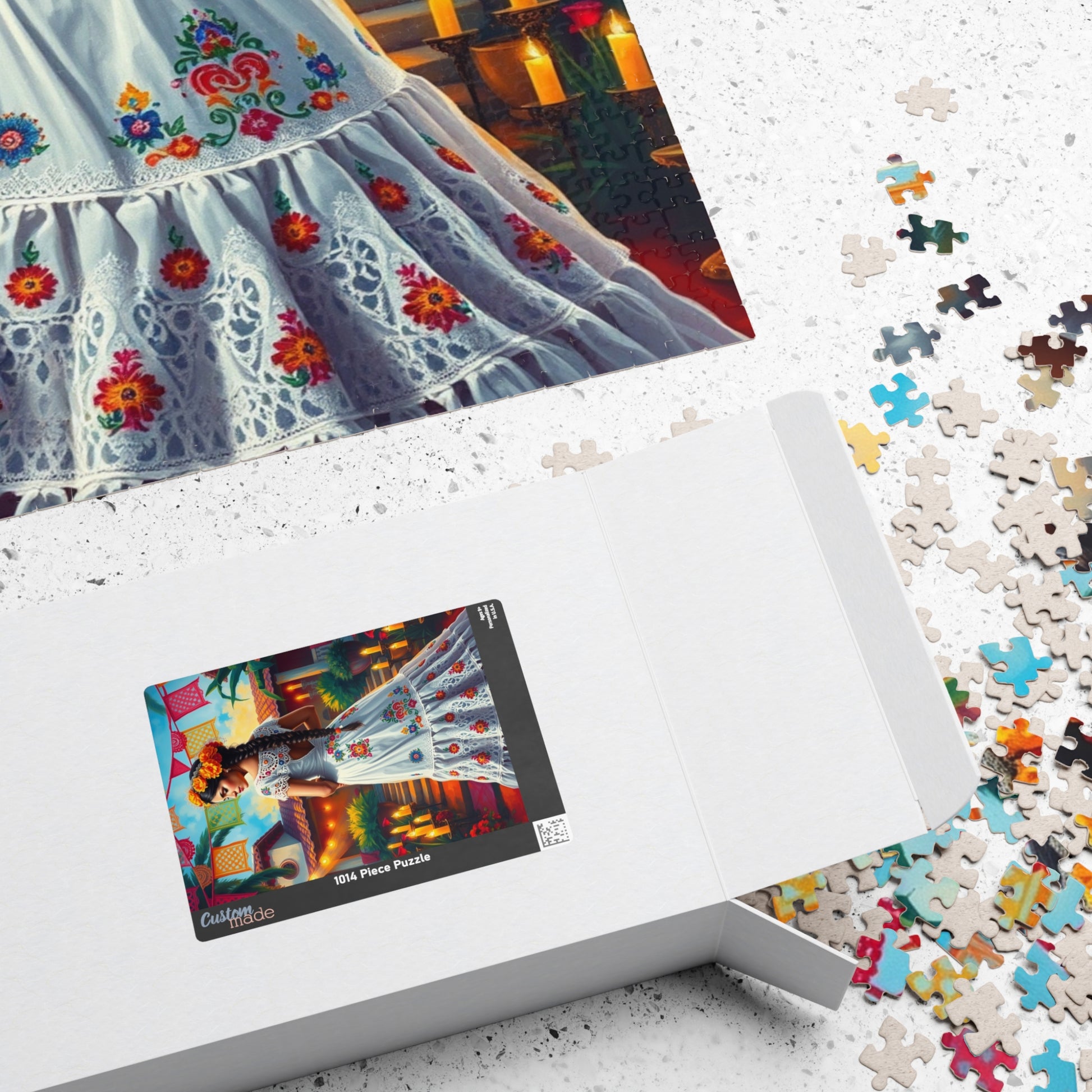Mexican Bride Jigsaw Puzzle (110-1014 Piece), Lace Gown, Otomi Flowers, Hacienda Candles, Wedding Dress Design, Cultural Artwork Folklore Puzzle The Puzzle Chest