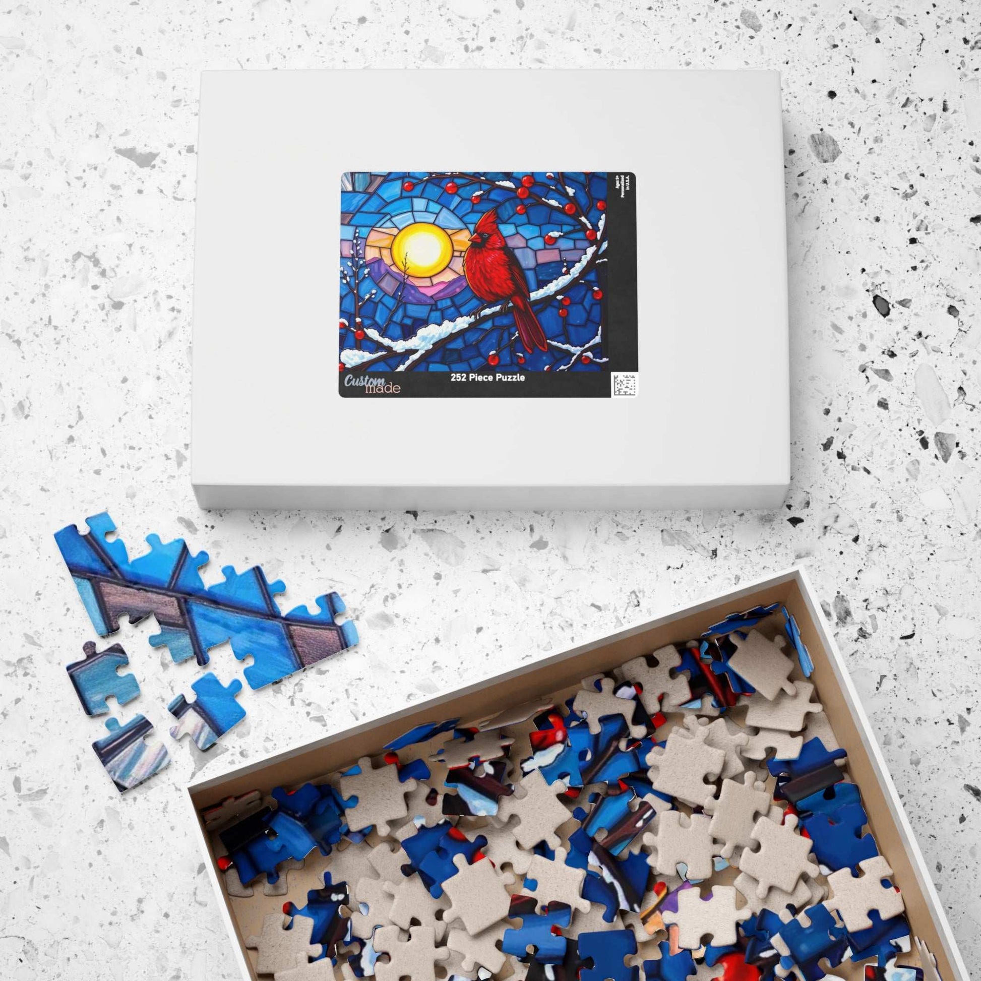 Jewel-Tone Winterbird Puzzle - Colorful Cardinal Jigsaw, Ideal for Family Game Night, Gift for Bird Lovers, Mindful Holiday Entertainment