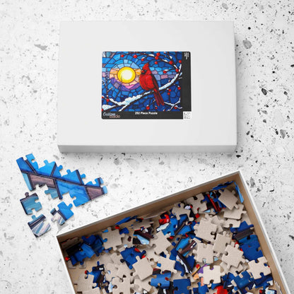 Jewel-Tone Winterbird Puzzle - Colorful Cardinal Jigsaw, Ideal for Family Game Night, Gift for Bird Lovers, Mindful Holiday Entertainment