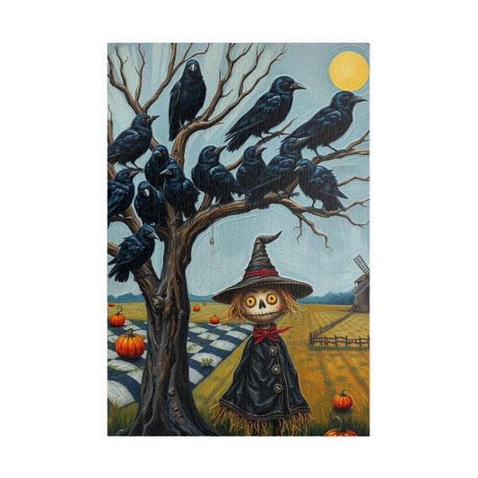Feathered Frenzy Jigsaw Puzzle - Scarecrow and Crows, Halloween Fun Family or Solo Activity, Fall Holiday Birthday Gift for Puzzle Lover