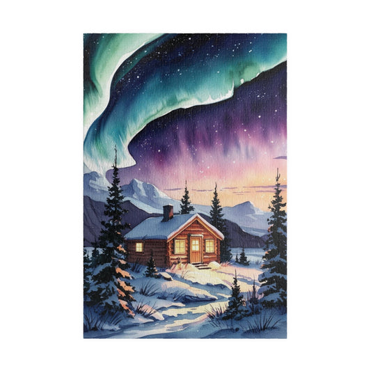 Northern Lights Landscape Puzzle, Aurora Borealis Snowy Cabin Watercolor Jigsaw Game, Hobby, Puzzle Lover Gift, Frameable Art, Relaxation 1014 pcs (Vertical) Puzzle The Puzzle Chest