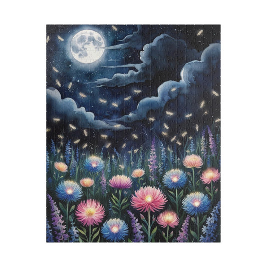 Glowing Wildflowers Jigsaw Puzzle - Starry Night Scene, Moonlit Fireflies, Hobby Fun, Family Game Night, Friend Gift for Puzzle Lover 520 pcs (Vertical) Puzzle The Puzzle Chest