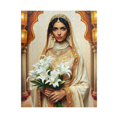 Middle Eastern Bride Puzzle with Gold Ivory Kaftan and Lanterns, Family Friendly Wedding Jigsaw Game, Mindful Activity, Puzzle Lover Gift 252 pcs (Vertical) Puzzle The Puzzle Chest