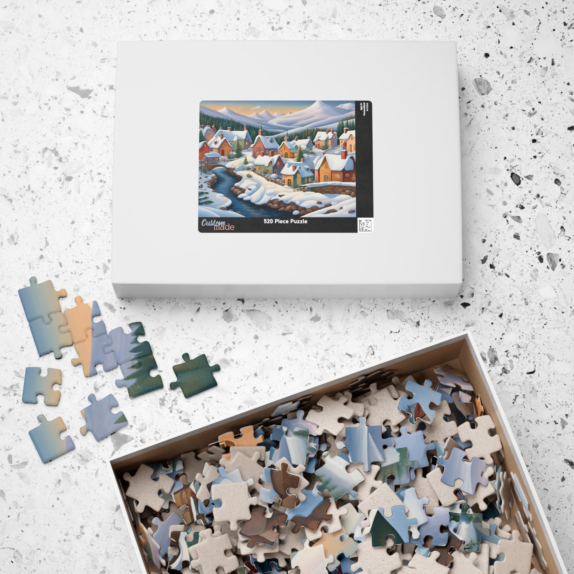 Jigsaw Puzzle, Scandinavian Winter Village, Lake & Mountain View, 110, 252, 520, 1014-Piece. Winter Wonderland Puzzle, Christmas Gift, The Puzzle Chest
