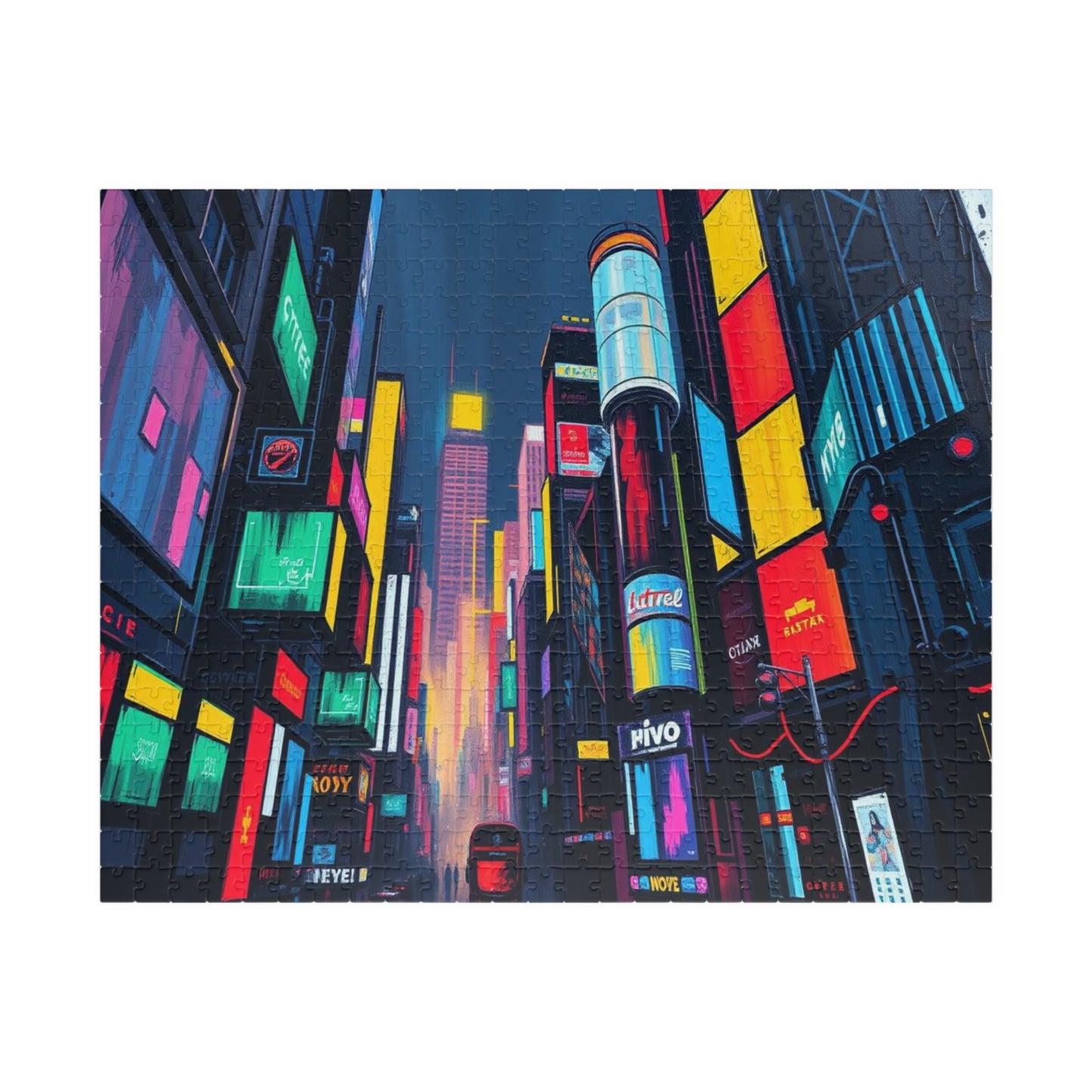 Neon City Abstract Puzzle, Urban Skyline Jigsaw Mindful Game for Adults 520 pcs (Horizontal) Puzzle The Puzzle Chest