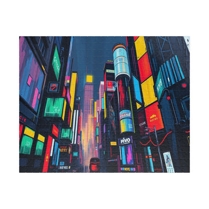 Neon City Abstract Puzzle, Urban Skyline Jigsaw Mindful Game for Adults 520 pcs (Horizontal) Puzzle The Puzzle Chest