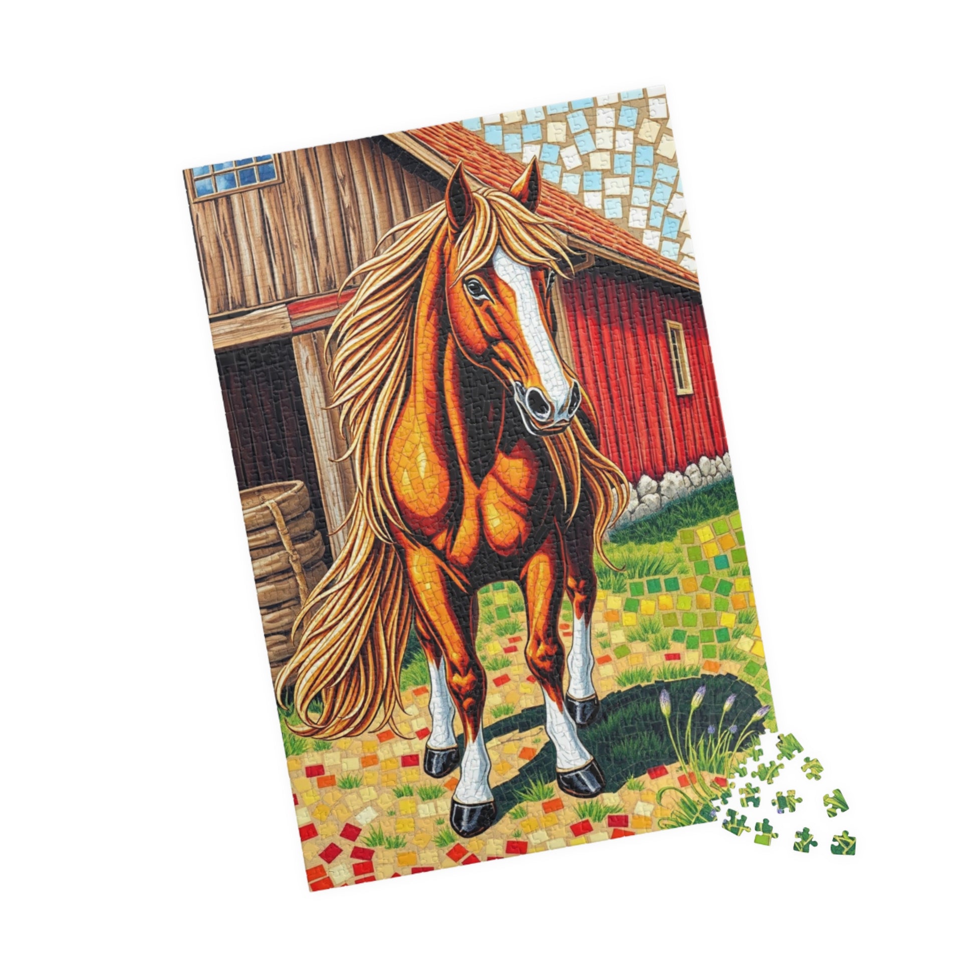 Flowing Mane Horse Puzzle, Cozy Barn Farmyard Scene, Mosaic Animal Art Jigsaw Game for Equestrian Fans, Best Unique Puzzle Fanatic Gift Puzzle The Puzzle Chest