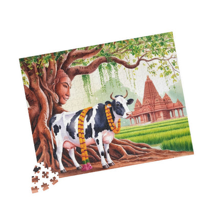 Serene Cow Puzzle - 110 to 1014 Pieces, Meditation Gift for Cow Lovers, Family Fun Activity, Unique Home Entertainment, Mindfulness Puzzle