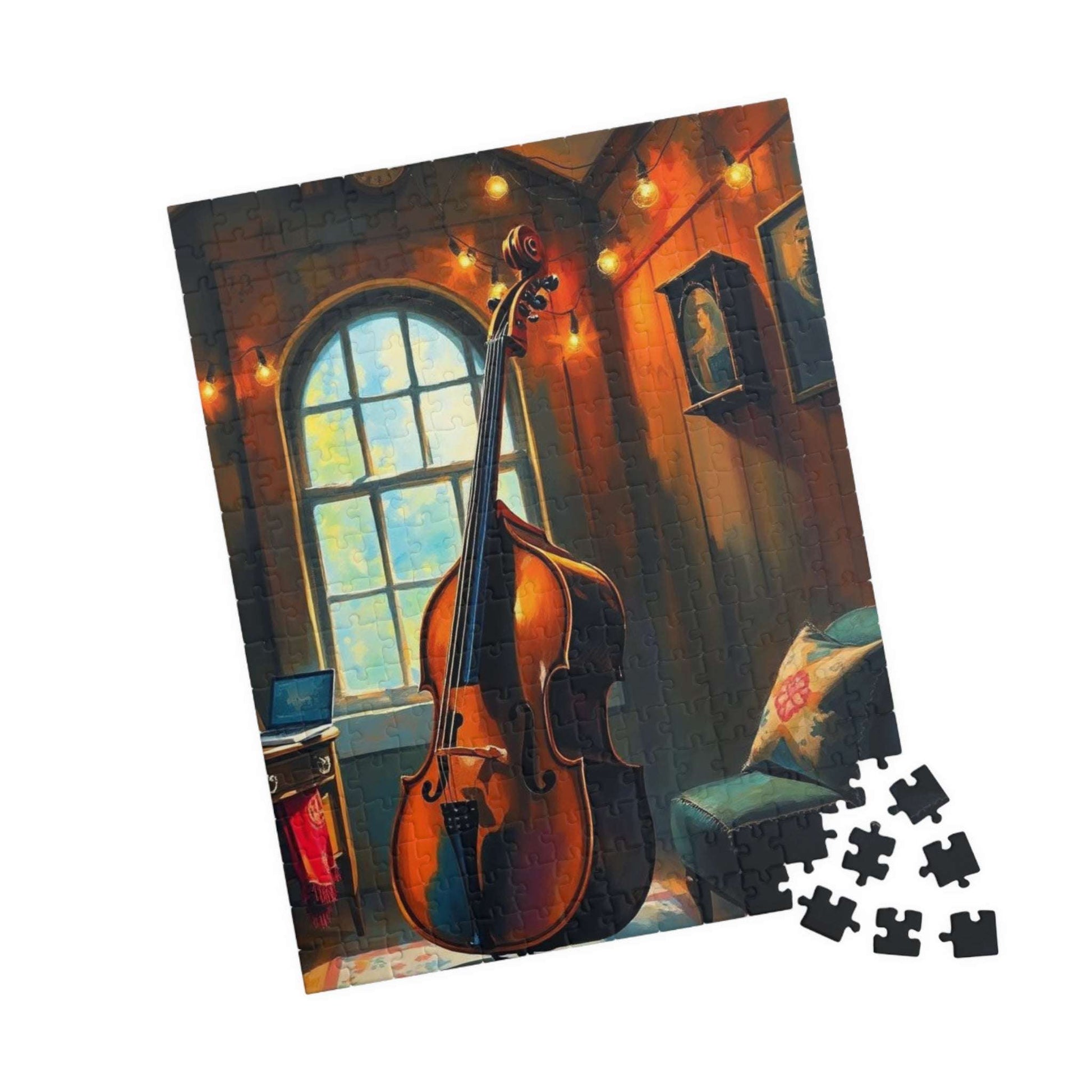 Cello and Tea Time Jigsaw Puzzle - Music Instrument Theme, Musical Puzzle Gift for Musician, Music Lover and Teacher, Birthday or Holiday