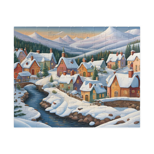 Jigsaw Puzzle, Scandinavian Winter Village, Lake & Mountain View, 110, 252, 520, 1014-Piece. Winter Wonderland Puzzle, Christmas Gift, 110 pcs (Horizontal) The Puzzle Chest