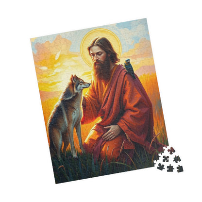 Christian Jigsaw Puzzle - Saint Francis Blessing a Wolf, Religious Art, Meditation Activity, Gift for Catholics, Family Activity or Solo Fun