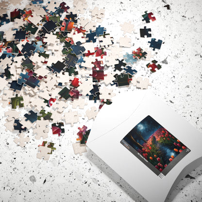 Magical Nighttime Tulip Puzzle, Peaceful Floral Scene Under the Moon, Glowing Flowers and Tranquil River Jigsaw Game, Gift for Nature Lover Puzzle The Puzzle Chest