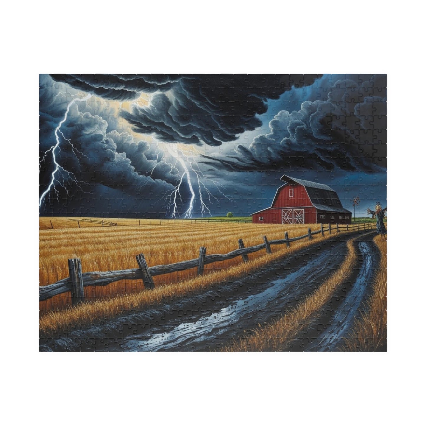 Stormy Barn Scene Puzzle | Relaxing Home Activity, Farmhouse Decor, Family Game Night, Nature Lover Gift, Rainy Day Fun 520 pcs (Horizontal) Puzzle The Puzzle Chest