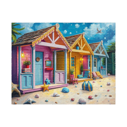 Beach Puzzle with Pastel Huts, Coastal Jigsaw Puzzle for Adult, 110-1014 Pieces Seaside Puzzle Fun Family Game, Friend Gift for Puzzle Lover 252 pcs (Horizontal) Puzzle The Puzzle Chest