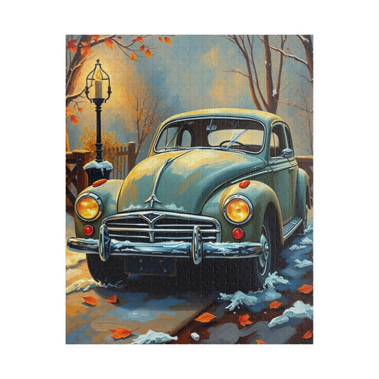 Winter Vintage Car Puzzle - Nostalgic Family Fun, Great Gift for Car Lovers, Indoor Activities, Rainy Day Entertainment